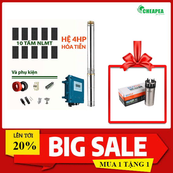 Hệ thống Bơm hỏa tiễn Năng Lượng Mặt Trời 3000W (Tặng kèm Bơm chìm Seaflo)