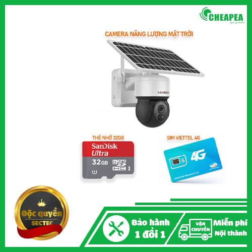 Camera năng lượng mặt trời SECTEC 4G + Thẻ nhớ 32GB + Sim 4G Viettel