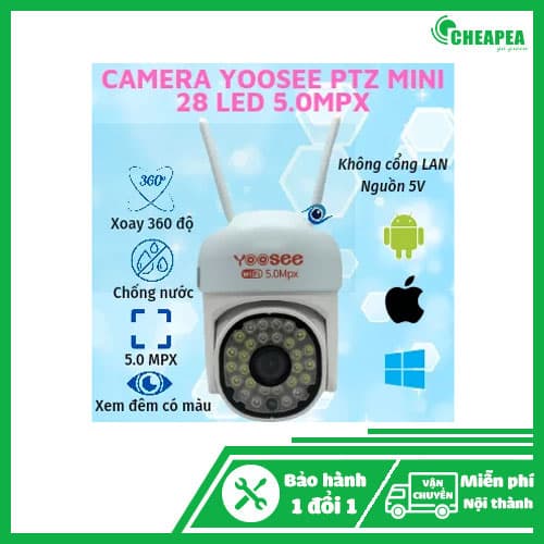 CAMERA YOOSEE PTZ MẪU MINI 5.0 28 LED (KHÔNG CÓ CỔNG LAN) PTZ-28L-SM